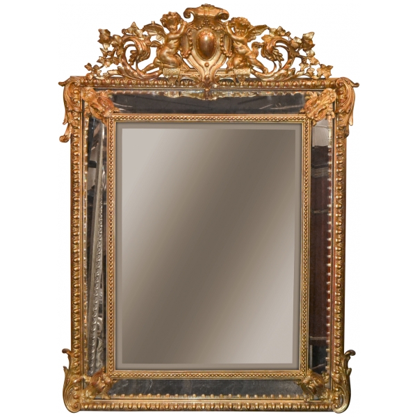 19th Century French Louis XV Giltwood Cushion Mirror