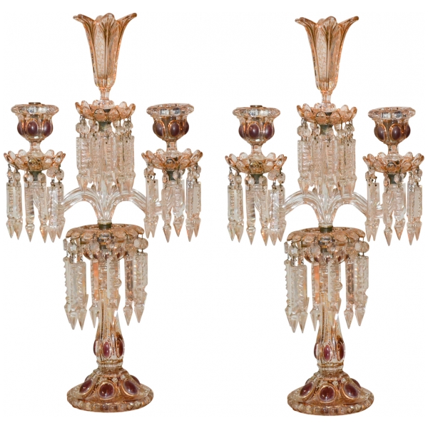 19th Century Pair of French Baccarat Candelabra