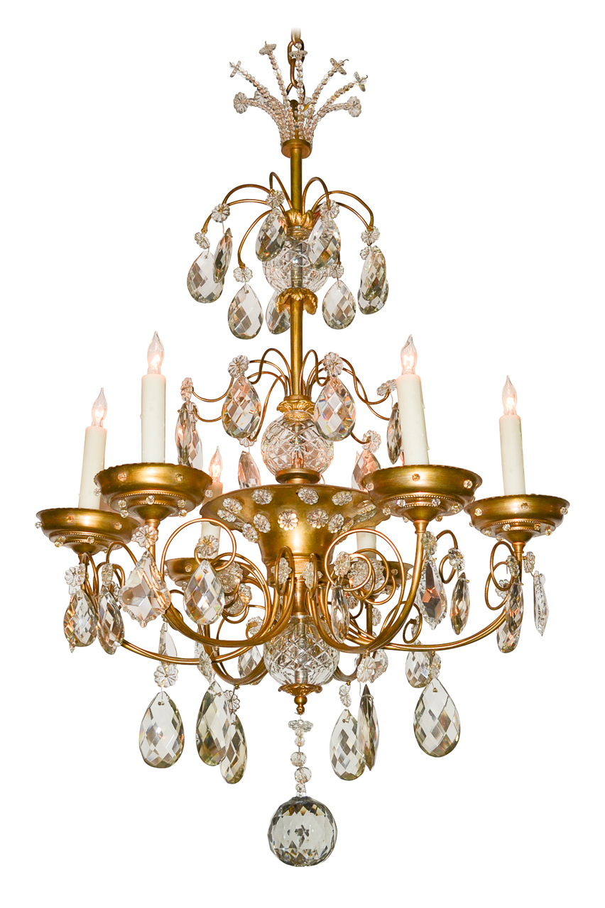 Mid-Century French Brass and Crystal Chandelier – Legacy Antiques