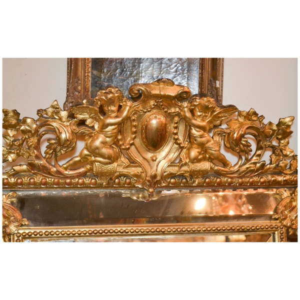 19th Century French Louis XV Giltwood Cushion Mirror