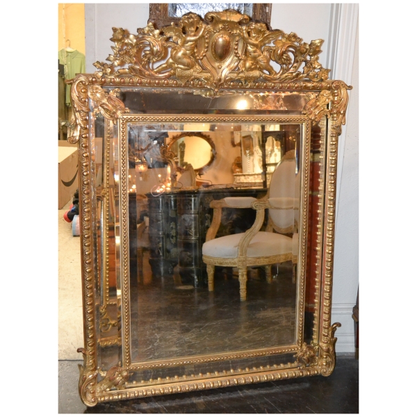 19th Century French Louis XV Giltwood Cushion Mirror