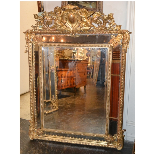19th Century French Louis XV Giltwood Cushion Mirror