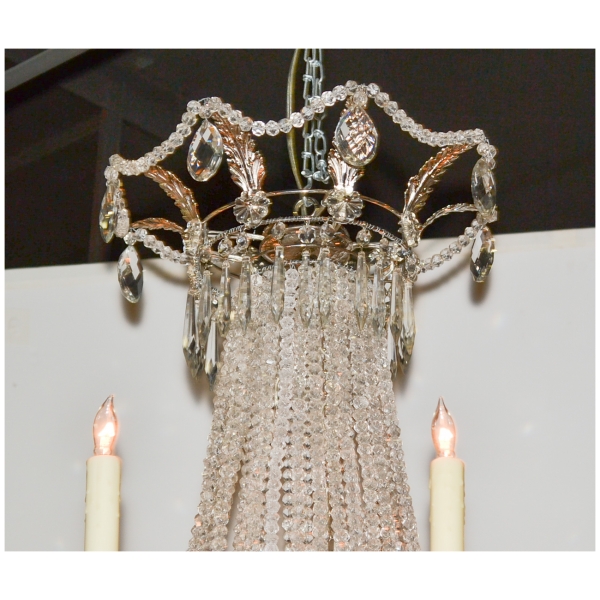 French Beaded & Silver Gilt Basket Form Chandelier