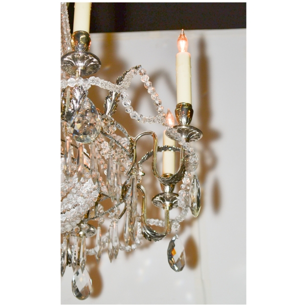 French Beaded & Silver Gilt Basket Form Chandelier