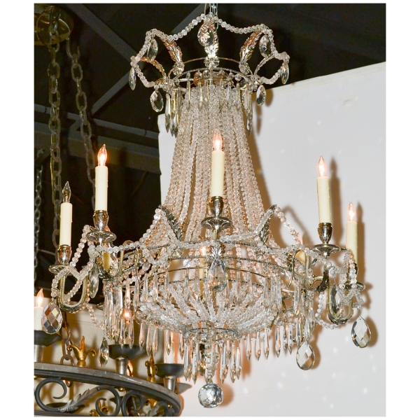 French Beaded & Silver Gilt Basket Form Chandelier