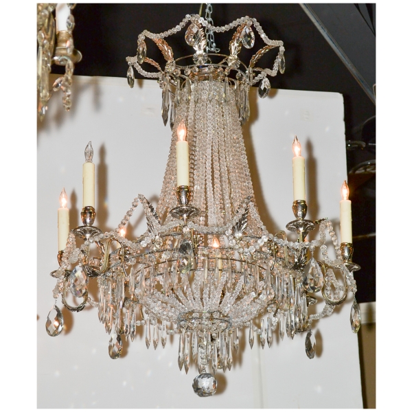 French Beaded & Silver Gilt Basket Form Chandelier