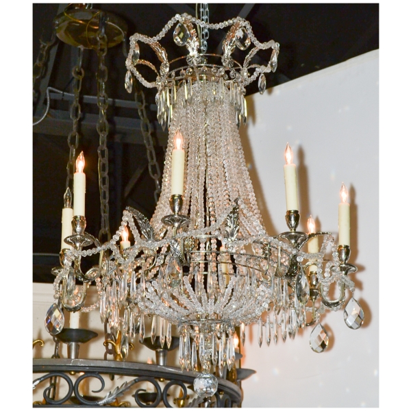 French Beaded & Silver Gilt Basket Form Chandelier
