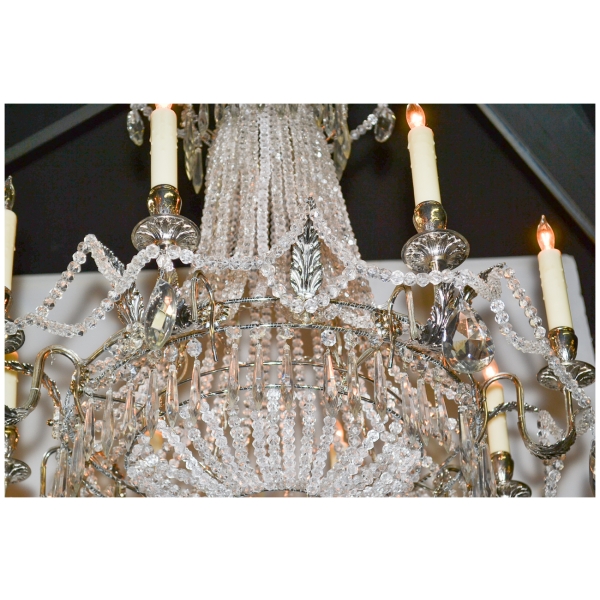 French Beaded & Silver Gilt Basket Form Chandelier