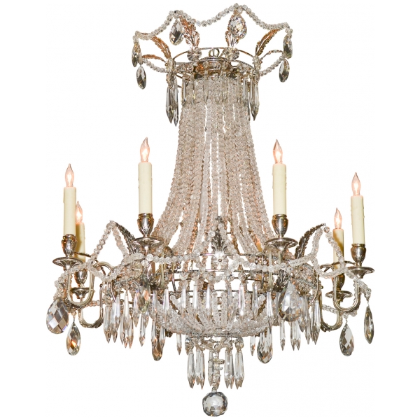 French Beaded & Silver Gilt Basket Form Chandelier