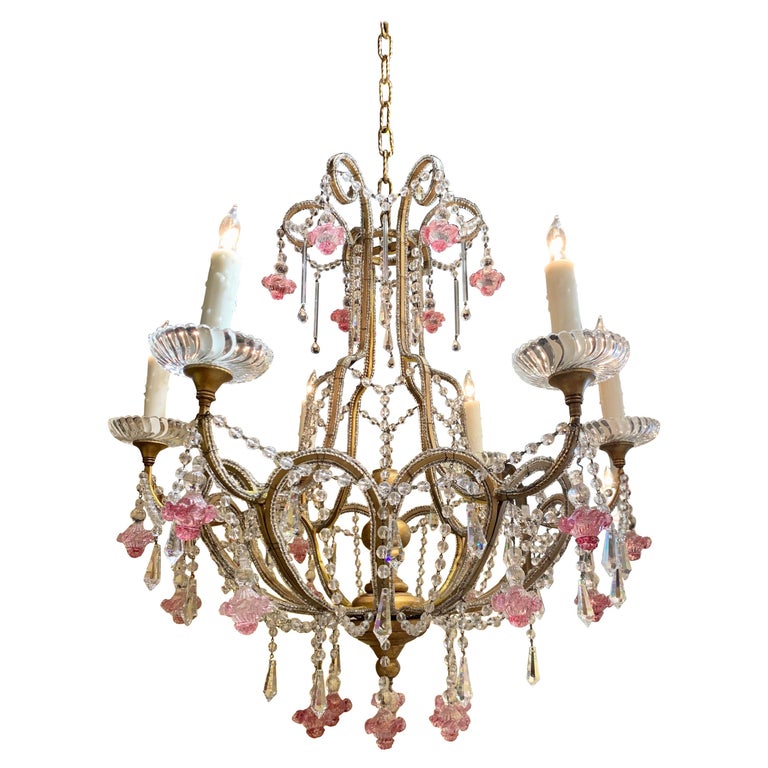 Italian Giltwood Beaded Crystal Chandelier with Pink Flowers – Legacy  Antiques