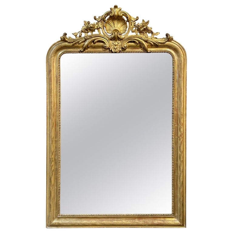 French 19th Century Gold Louis Philippe Mirror with Crest – Legacy