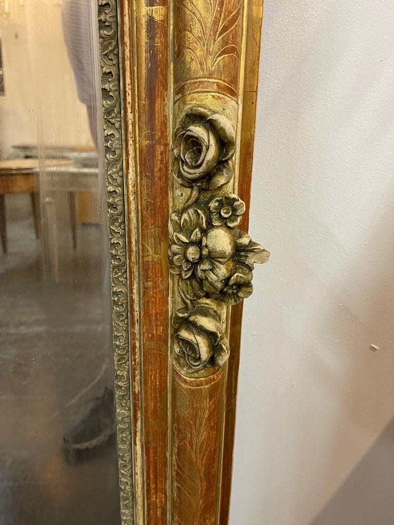 Antique French Black & Gold Louis Philippe Mirror with Floral