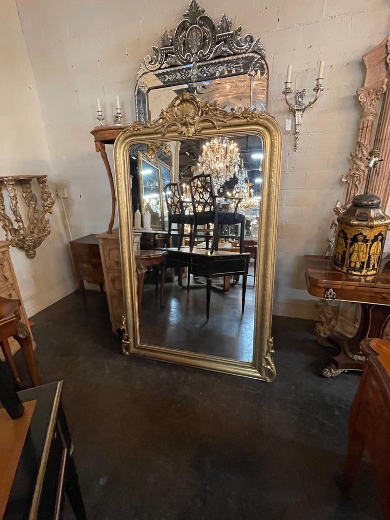 19th Century French Louis Philippe Giltwood Mirror With Bead Decor