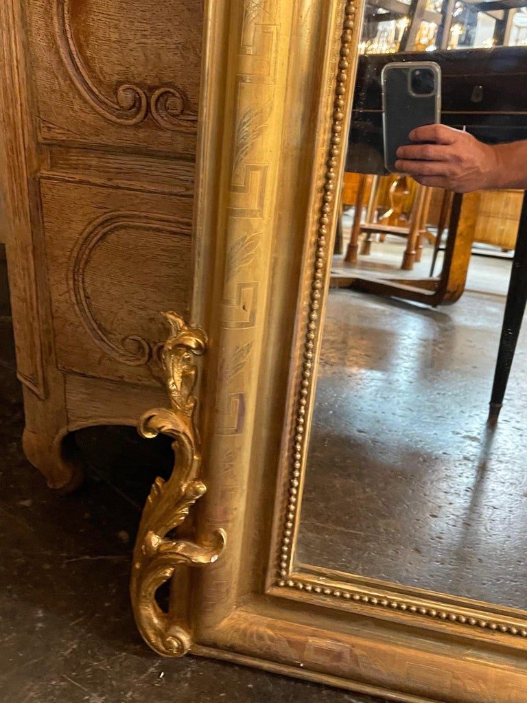 19th Century Louis Philippe Gilt Wood Wall Mirror with Engraved Stripe  Decor - Country French Interiors