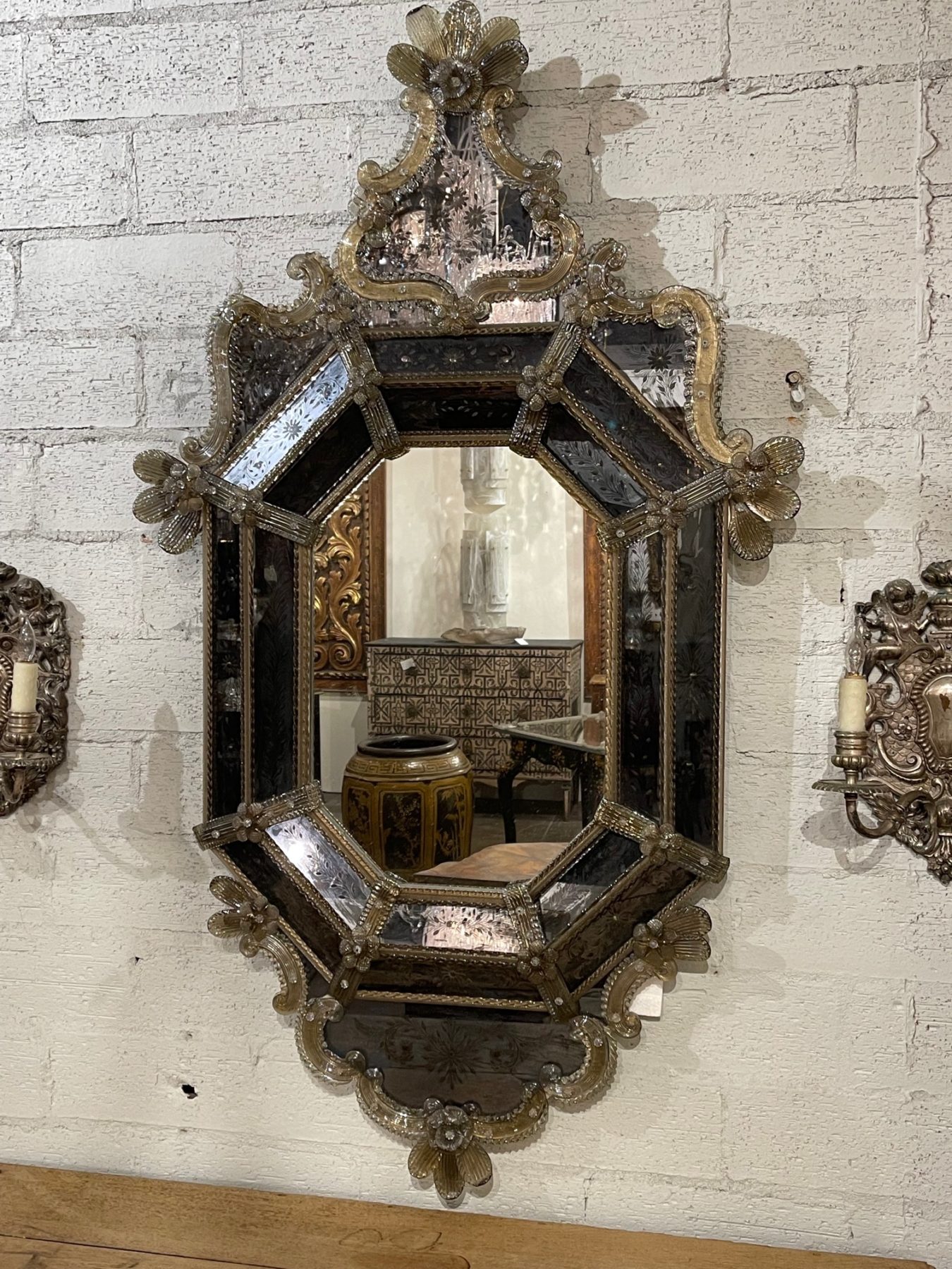 Antique Venetian Etched Black Glass Mirror – Legacy Antiques