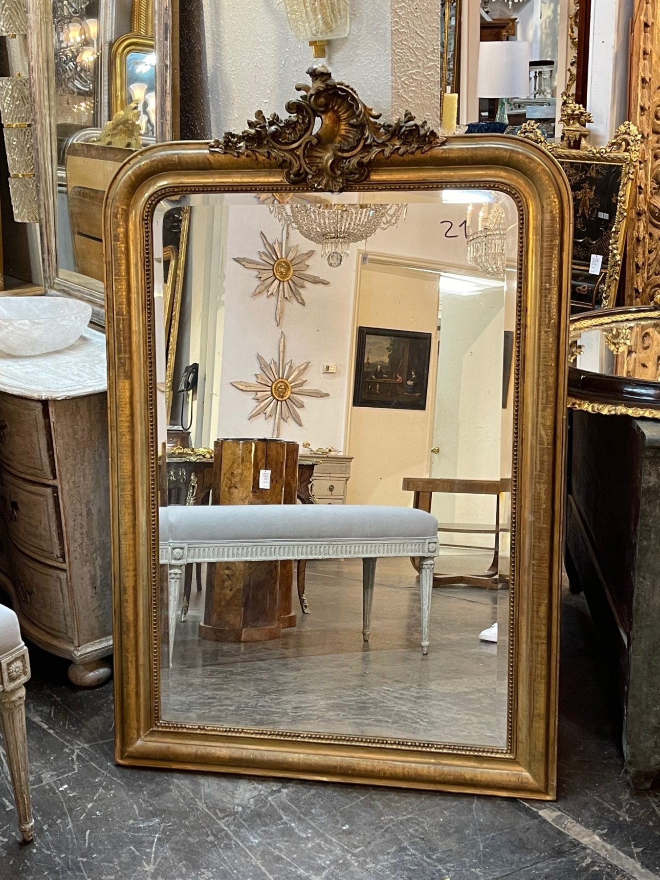 French Louis Philippe Silver Gilt Mirror - Fireside Antiques