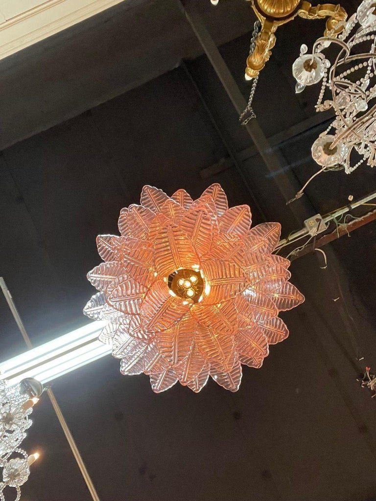 Murano Glass Palm Leaf Brass Chandelier