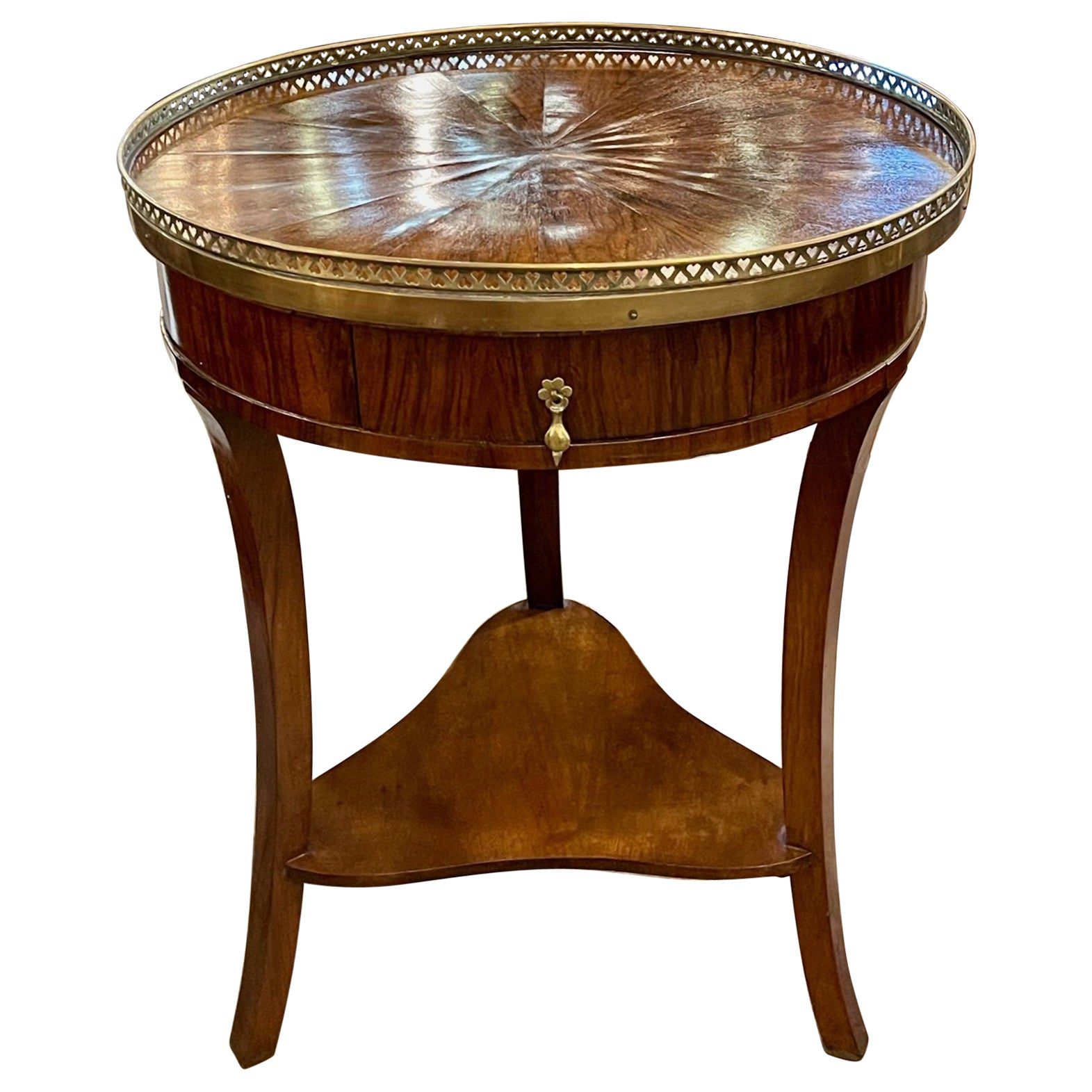 French Louis XV Style Vintage Marquetry Oval Night Stand End Table Bouillotte 