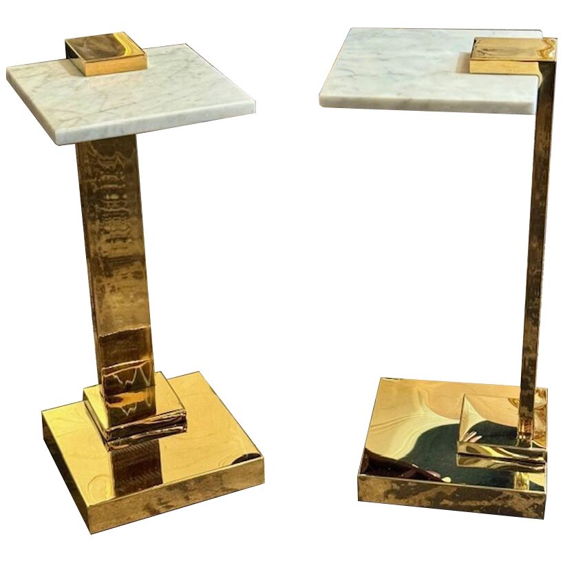 Pair of Modern Brass and Marble Drink Tables – Legacy Antiques