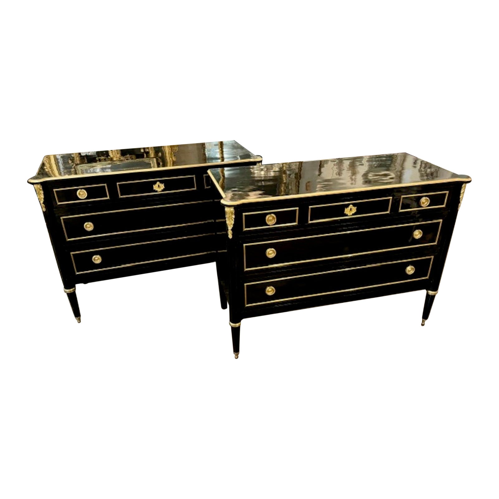 Pair of French Louis XVI Black Lacquered Gilded Commodes – Legacy Antiques