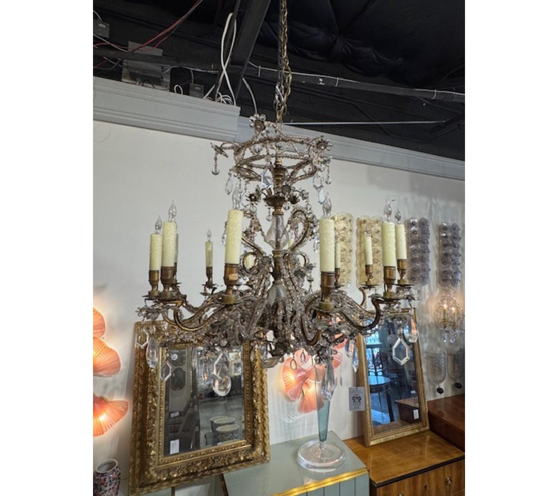 Mid-Century French Maison Bagues Gilt Bronze and Beaded Chandelier - Image 2