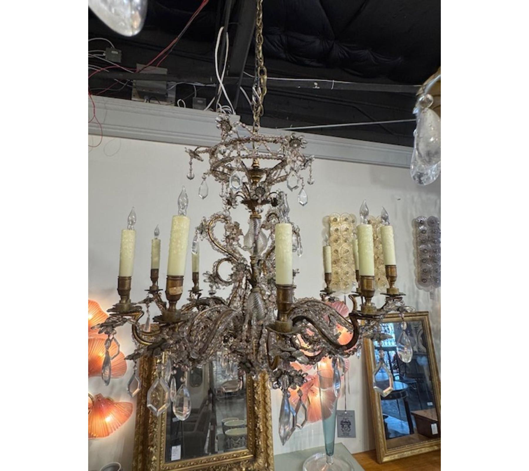 Mid-Century French Maison Bagues Gilt Bronze and Beaded Chandelier - Image 3