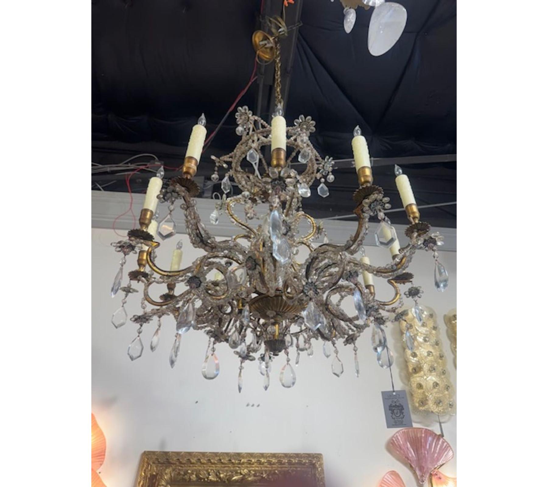 Mid-Century French Maison Bagues Gilt Bronze and Beaded Chandelier - Image 4