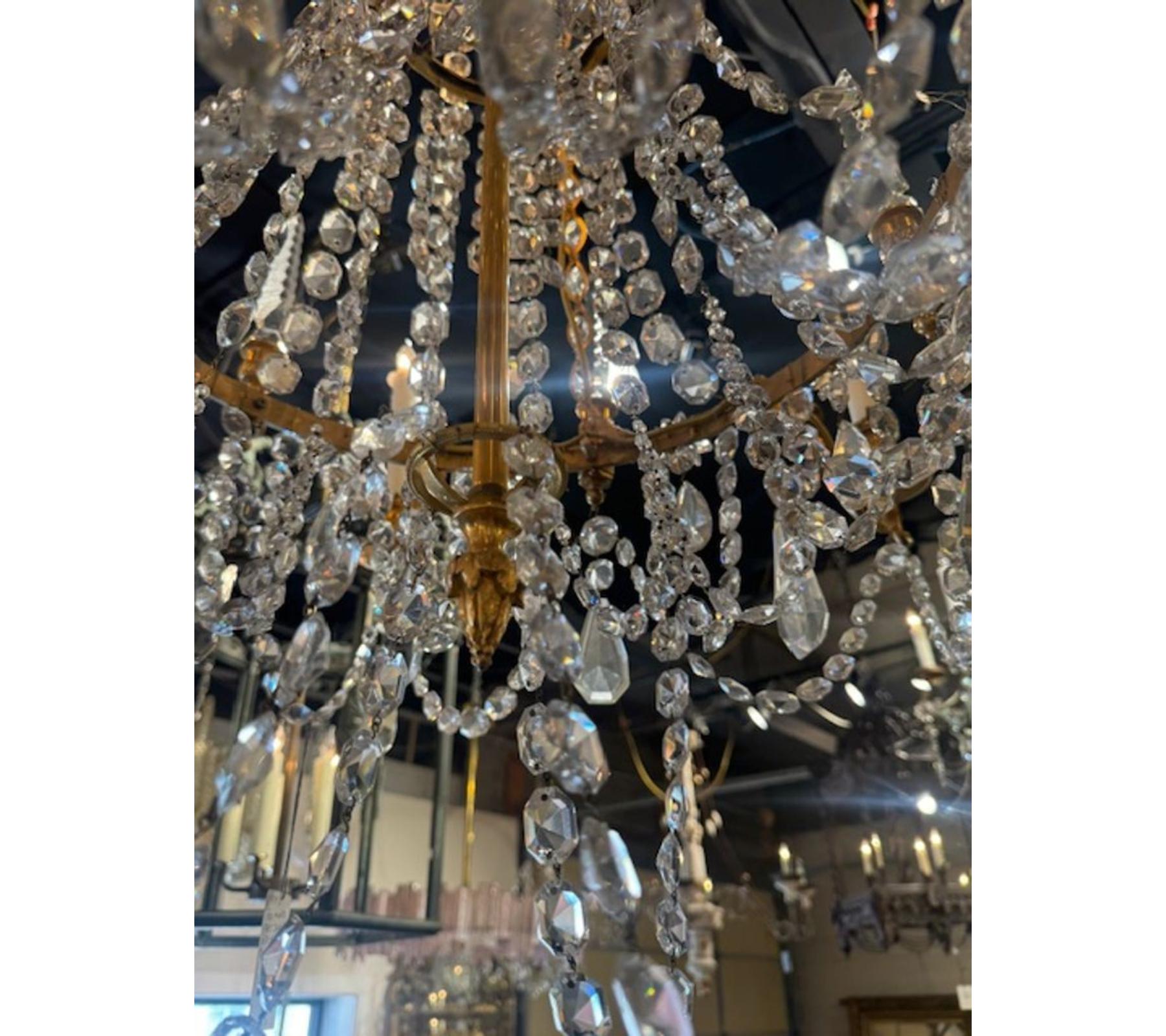 19th Century Swedish Gilt Bronze and Crystal Chandelier - Image 4