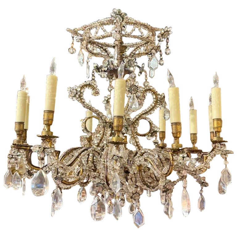 Mid-Century French Maison Bagues Gilt Bronze and Beaded Chandelier