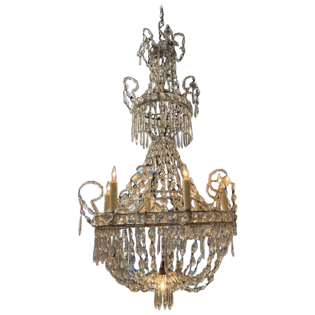 19th Century Swedish Crystal Chandelier with 7 Lights