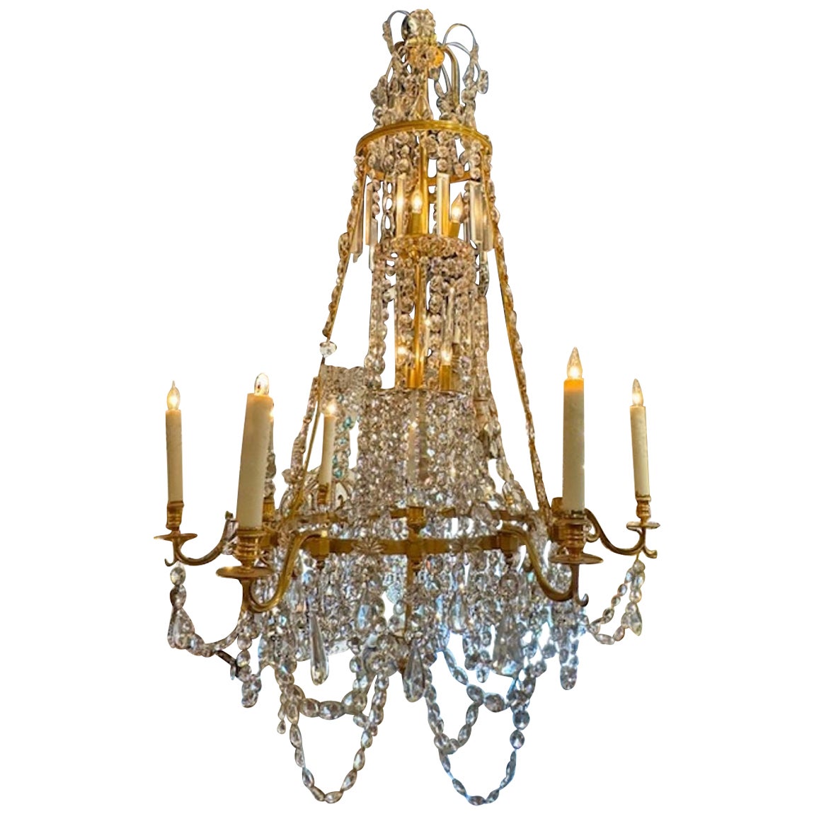 19th Century Swedish Gilt Bronze and Crystal Chandelier