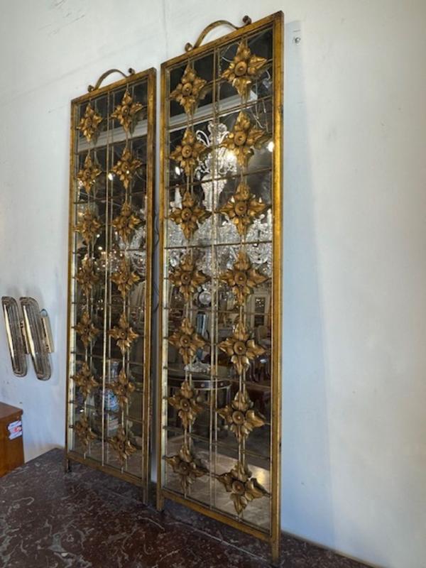 Pair of Antique Iron and Mirrored Wall Panels - Image 2