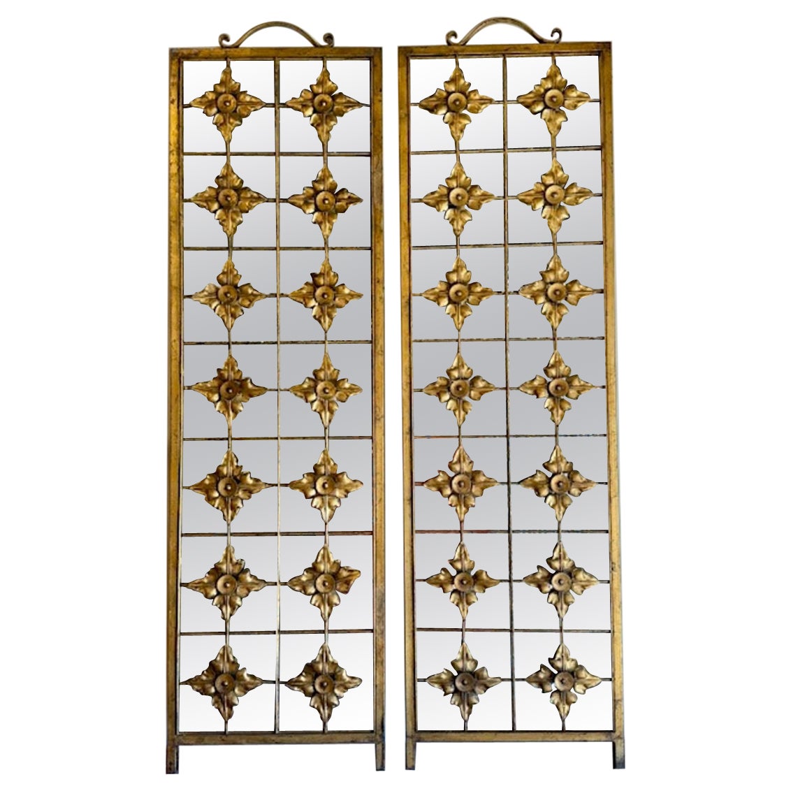 Pair of Antique Iron and Mirrored Wall Panels