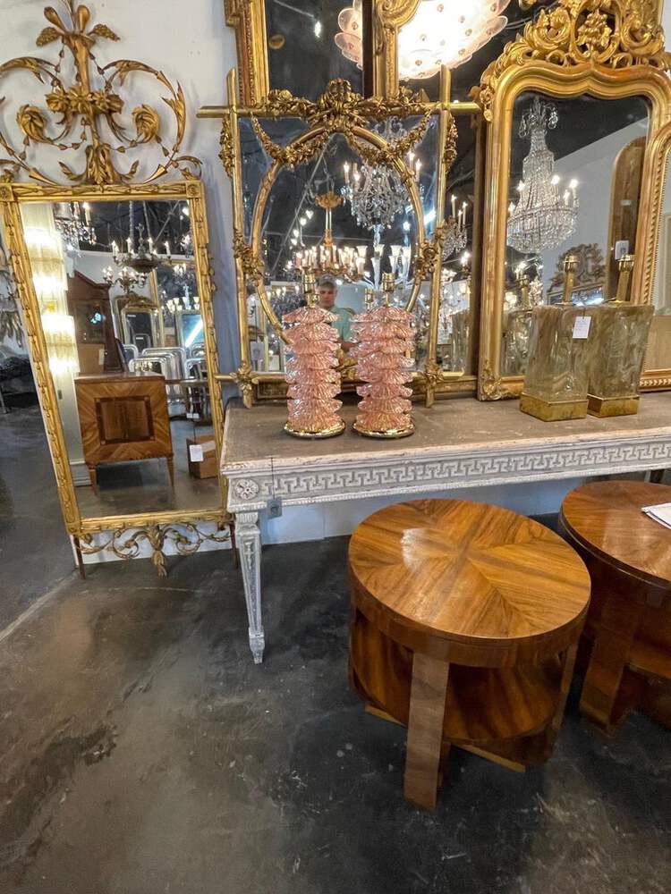Pair of Modern Pink Murano Glass Layered Ruffle Lamps - Image 7