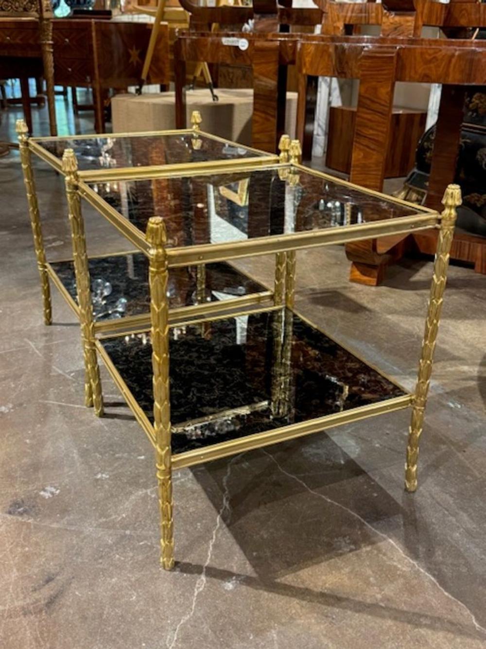 Pair of Jansen Manner Brass and Eglomise Glass Side Tables - Image 2