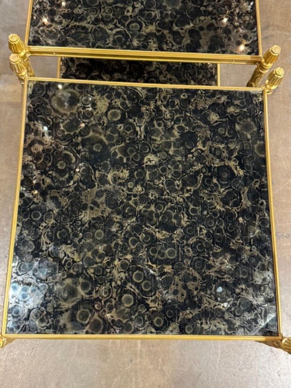 Pair of Jansen Manner Brass and Eglomise Glass Side Tables - Image 5