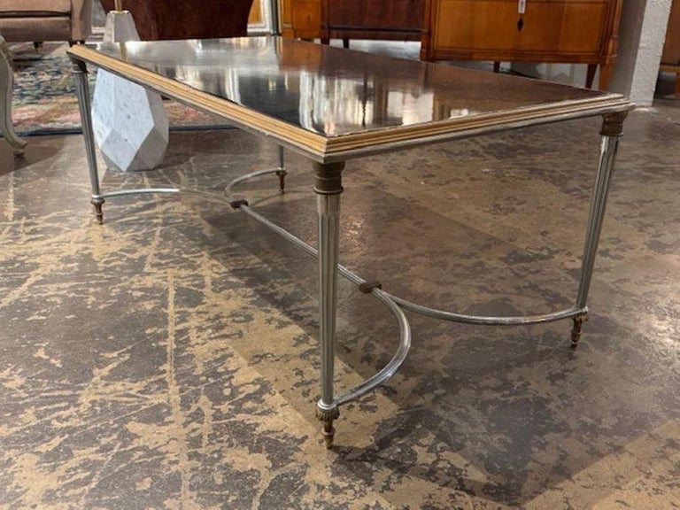 Vintage Maison Jansen Coffee Table with Steel Brass and Glass - Image 2