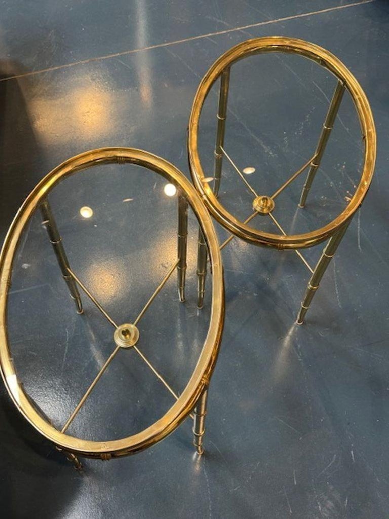 Pair of Jansen Style Brass Bamboo Form and Glass Side Tables - Image 3
