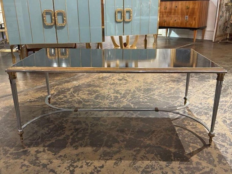 Vintage Maison Jansen Coffee Table with Steel Brass and Glass - Image 3