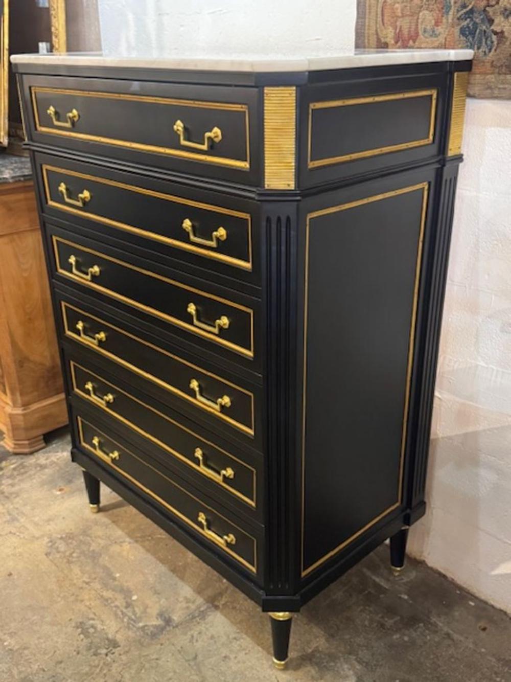 Italian Maison Jansen Black Semanier with Brass Hardware - Image 3