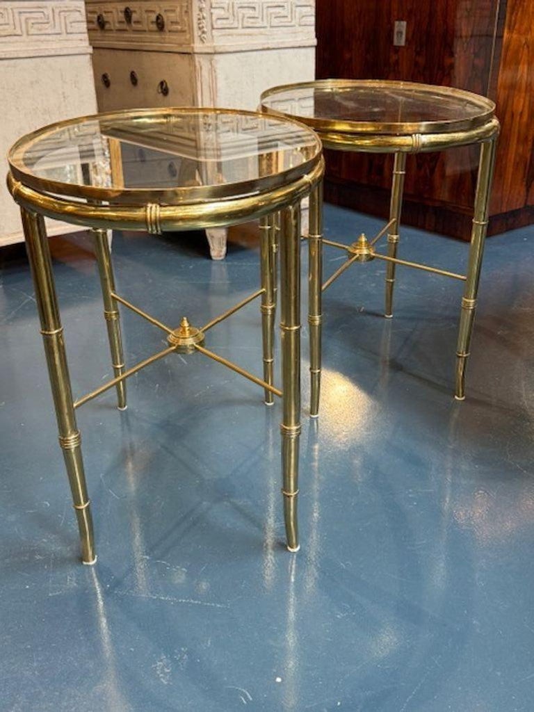 Pair of Jansen Style Brass Bamboo Form and Glass Side Tables - Image 6