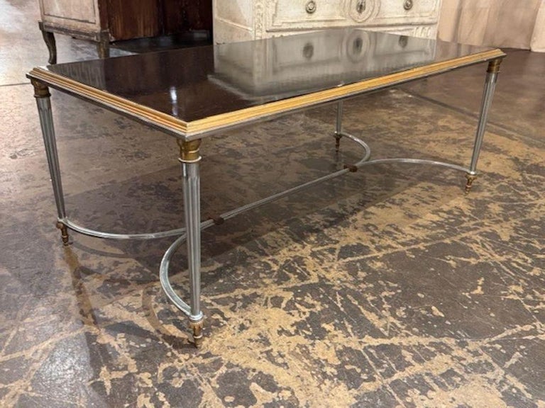Vintage Maison Jansen Coffee Table with Steel Brass and Glass - Image 6