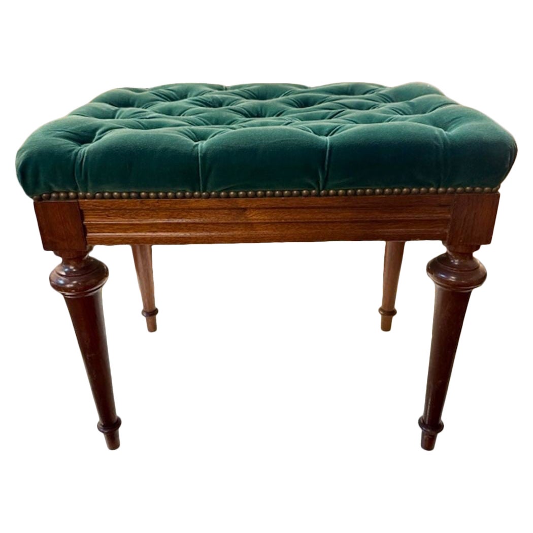 19th Century English Charles X Mahogany Bench with Tufted Green Velvet Upholstery