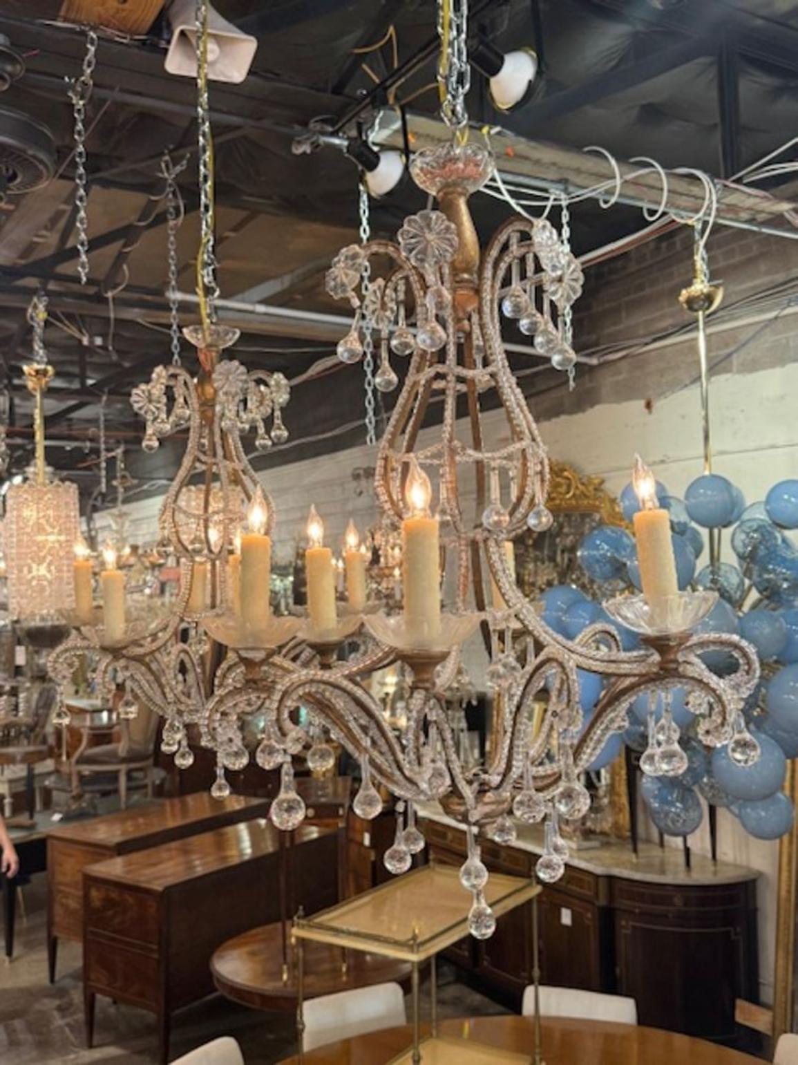 Pair of Vintage Italian Beaded 6 Arm Chandeliers - Image 2