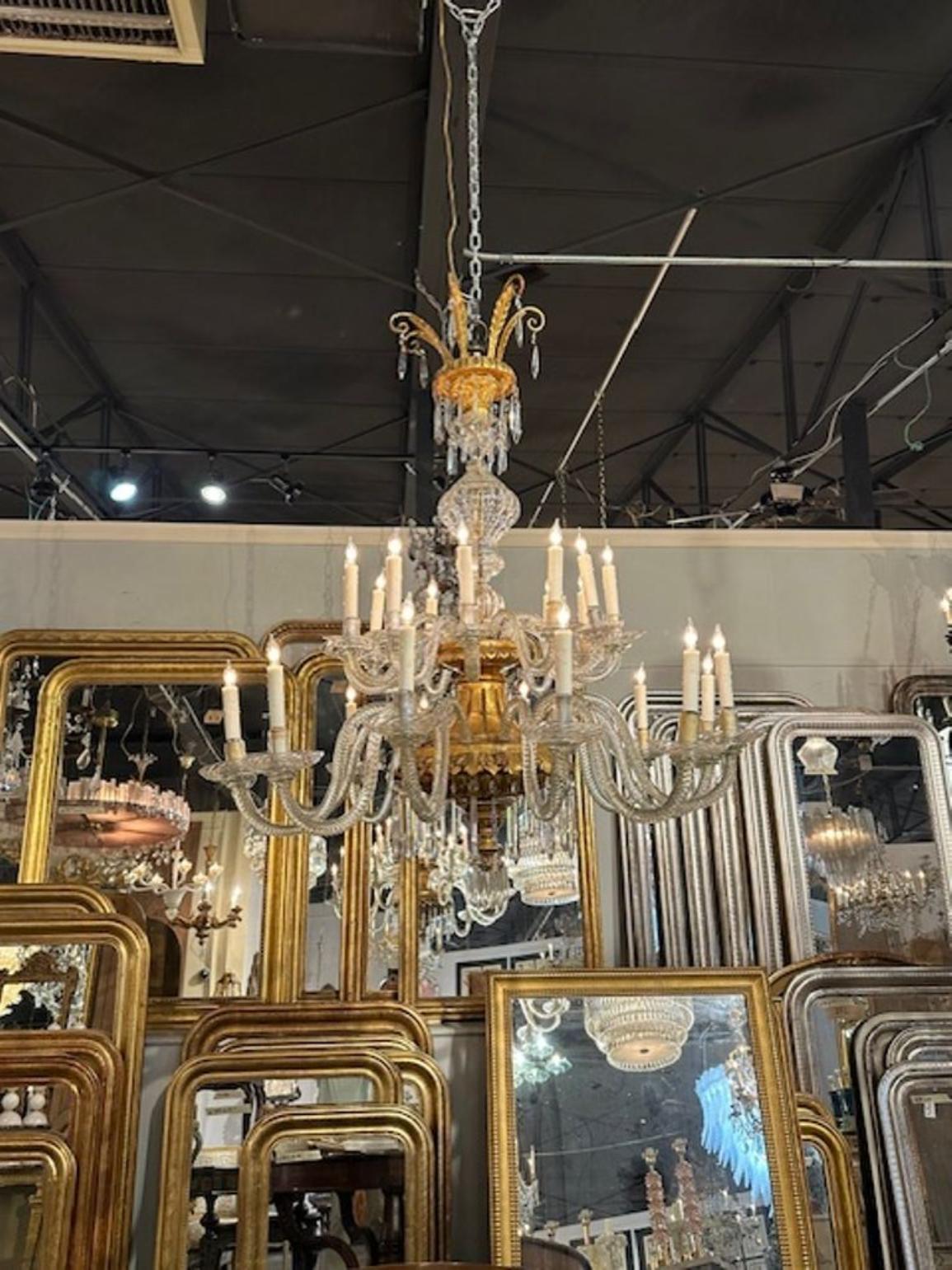 19th Century Venetian Twist Glass Arm and Giltwood Chandelier - Image 2