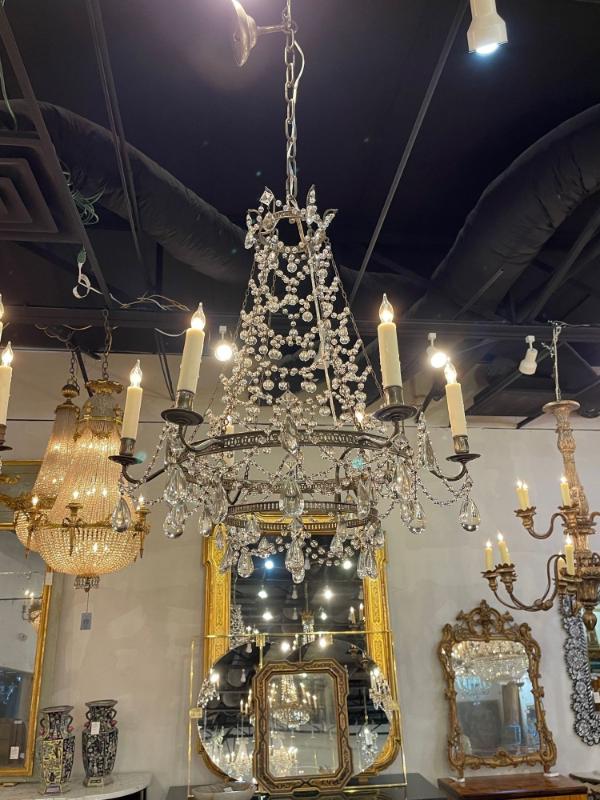 Vintage Italian Beaded Crystal Chandelier withTear Drops - Image 2