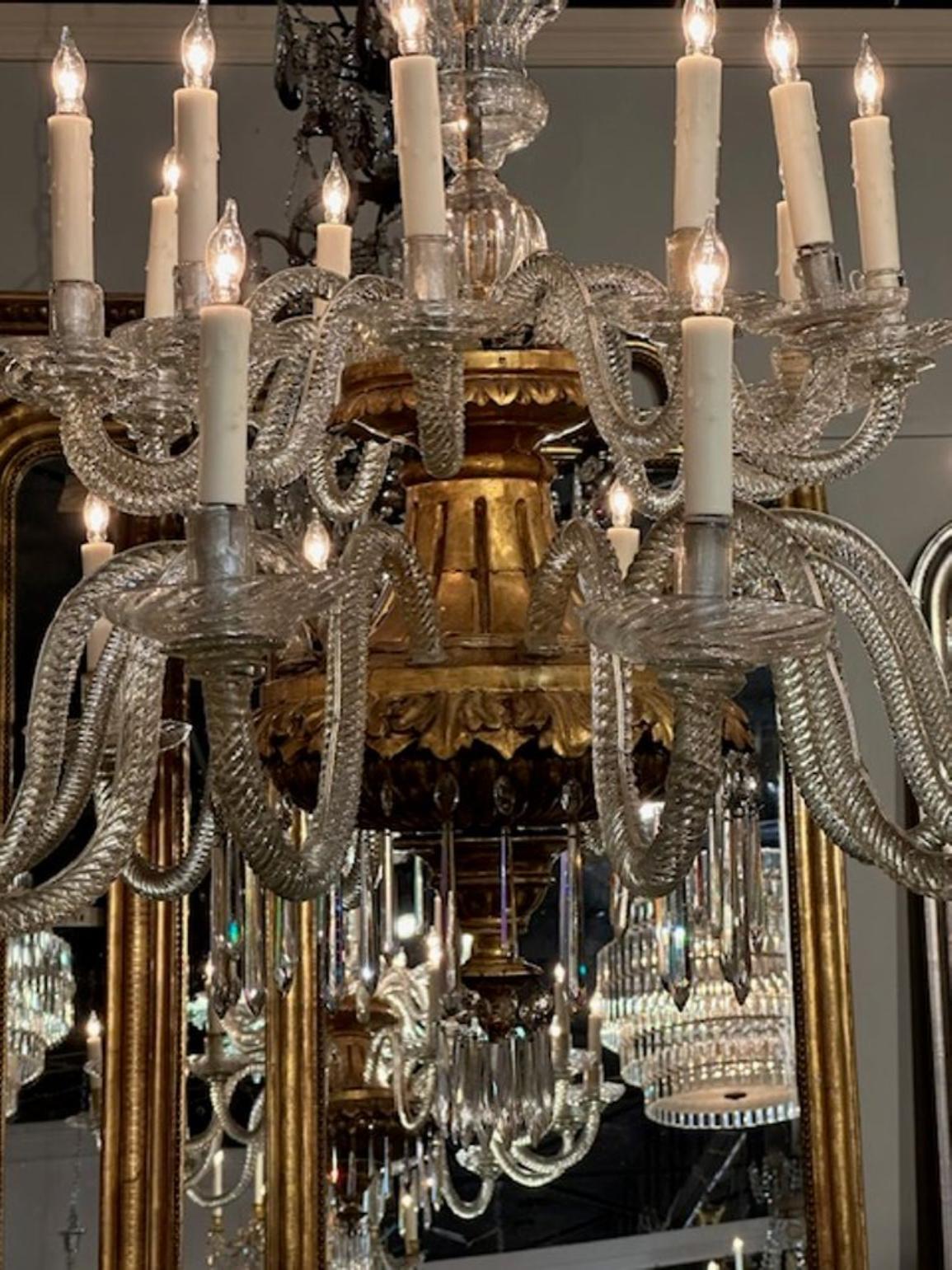 19th Century Venetian Twist Glass Arm and Giltwood Chandelier - Image 3