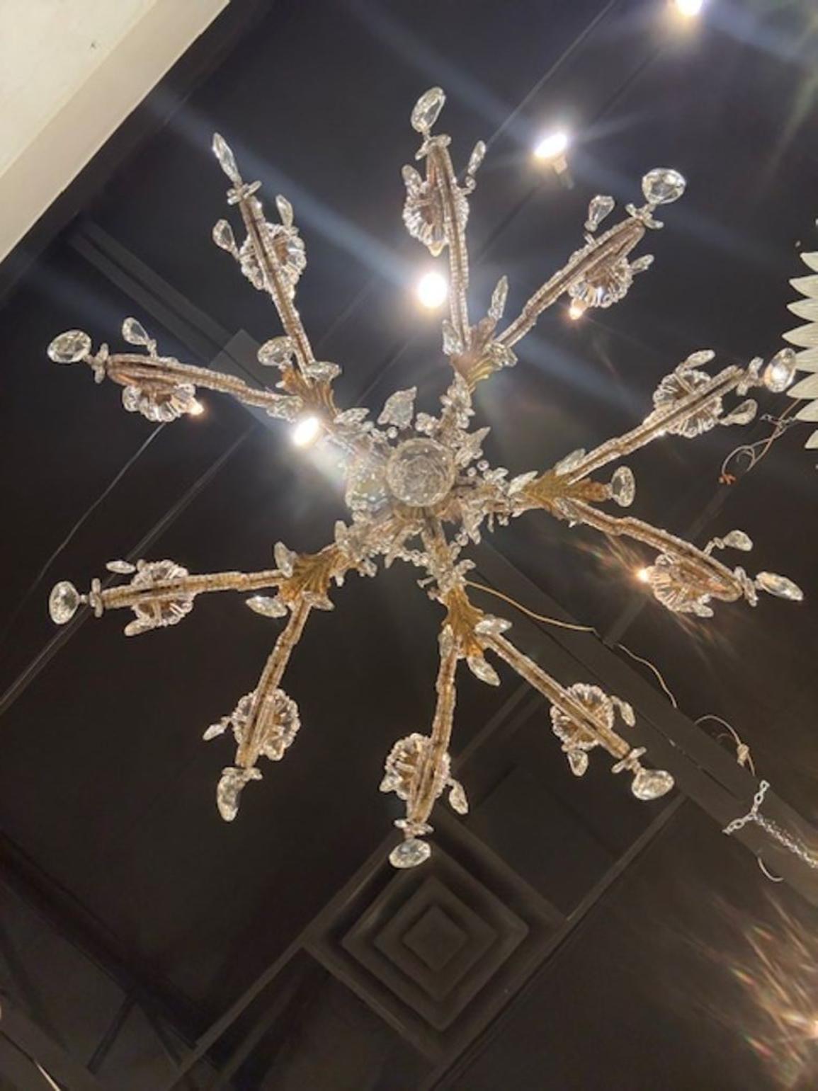 Vintage French Maison Bagues Gilt Iron and Crystal Chandelier - Image 4