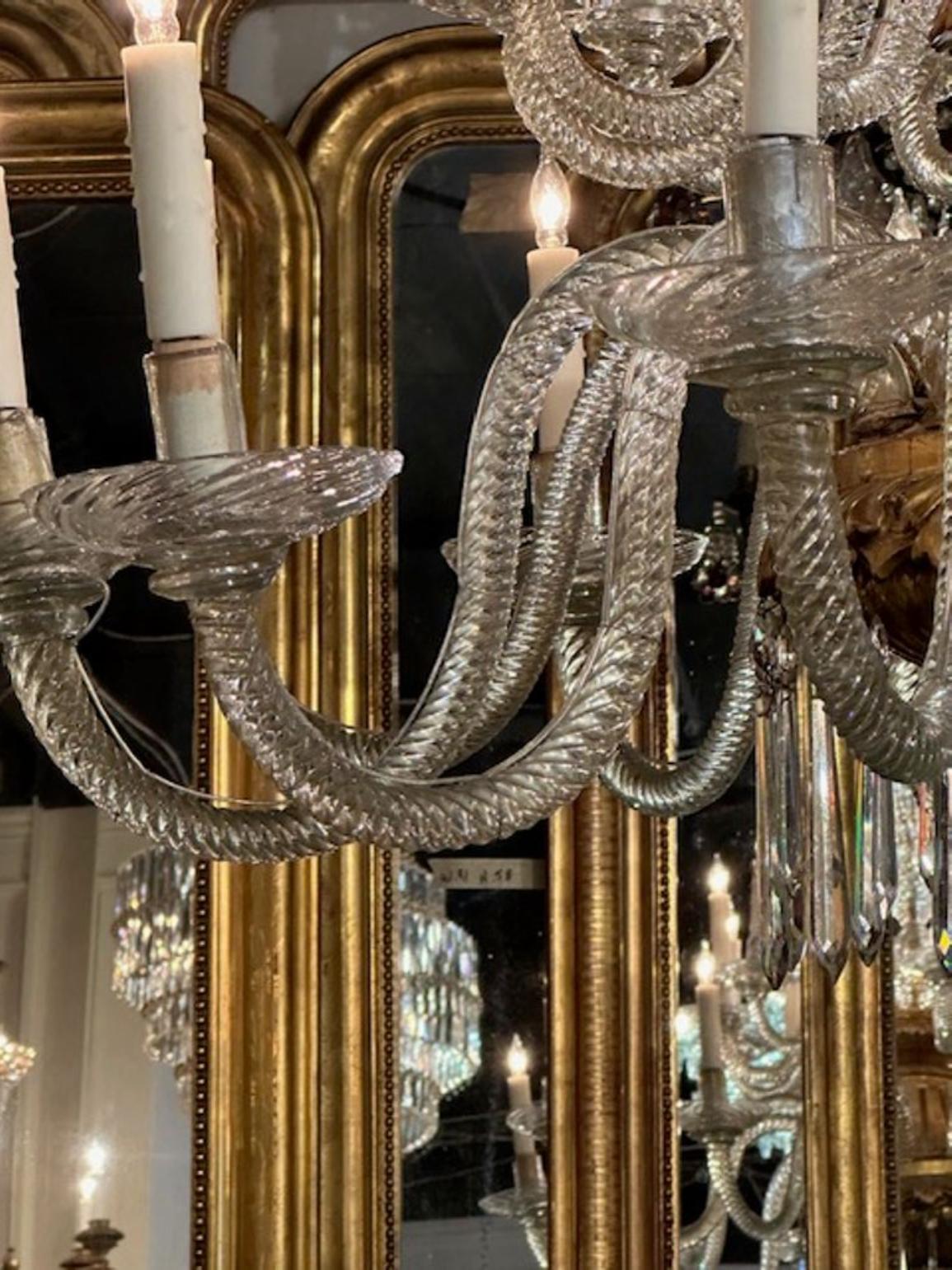 19th Century Venetian Twist Glass Arm and Giltwood Chandelier - Image 4
