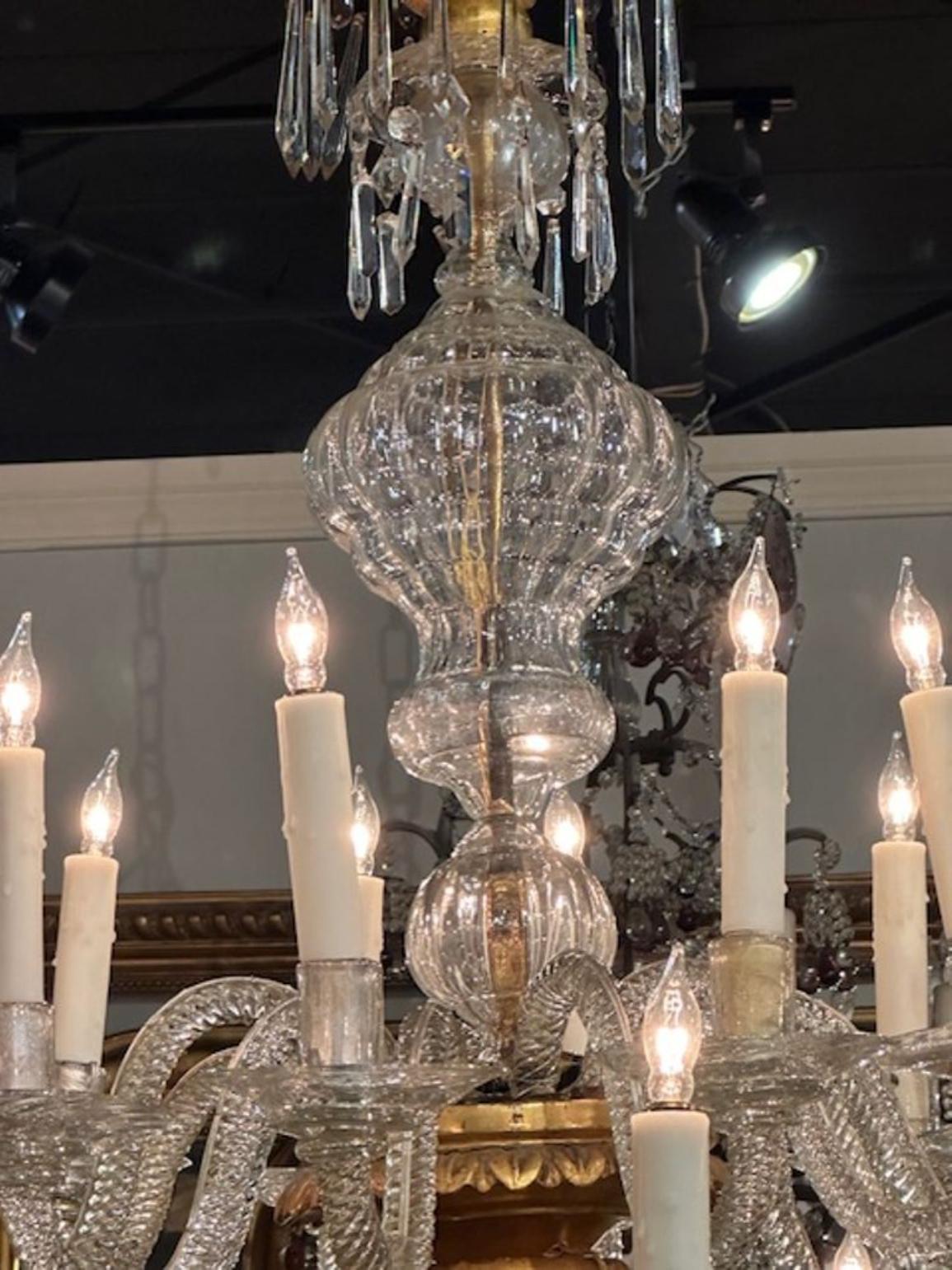 19th Century Venetian Twist Glass Arm and Giltwood Chandelier - Image 5